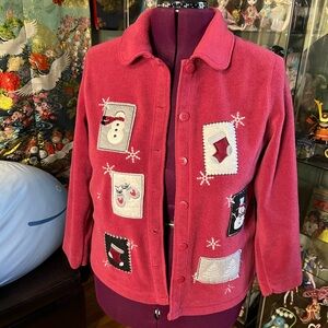 Vintage Snowman Fleece Button Up Christmas Sweater by Croft & Barrow Sport